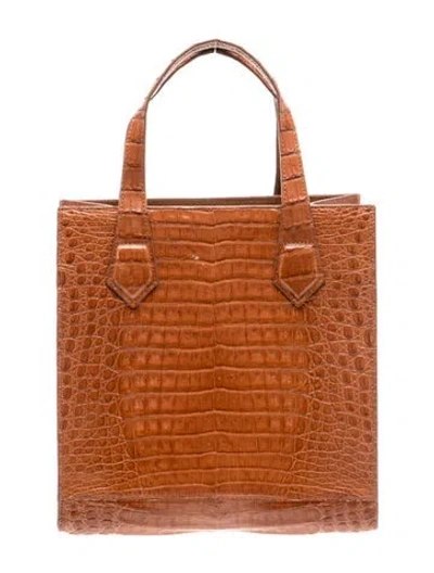 Pre-owned Maria Oliver Crocodile Top Handle Bag In Brown