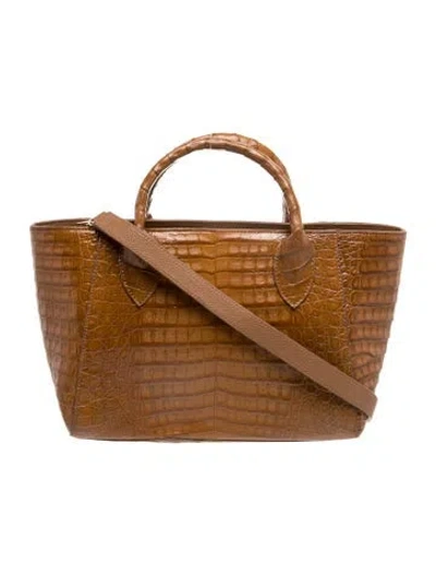 Pre-owned Maria Oliver Crocodile Top Handle Bag In Brown