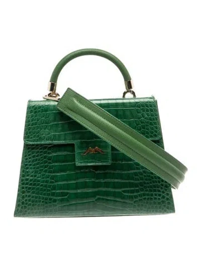 Pre-owned Maria Oliver Crocodile Top Handle Bag In Green