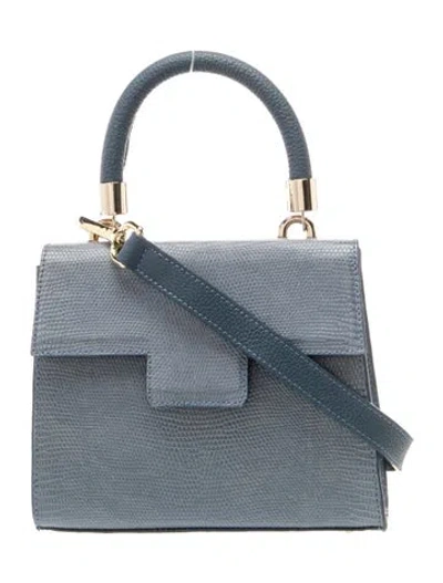 Pre-owned Maria Oliver Lizard Top Handle Bag In Blue