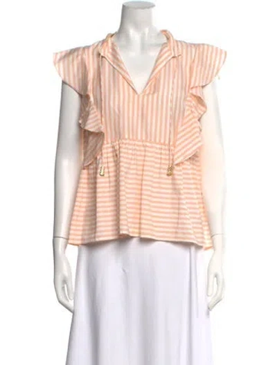 Pre-owned Maria Oliver Striped V-neck Top In Orange