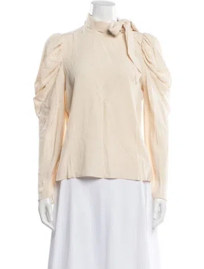 Pre-owned Maria Oliver Tie Neck Long Sleeve Blouse In Neutral