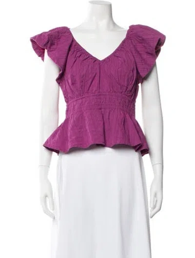 Pre-owned Maria Oliver V-neck Short Sleeve Top In Purple