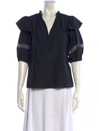 Pre-owned Maria Oliver V-neck Three-quarter Sleeve Blouse In Multi