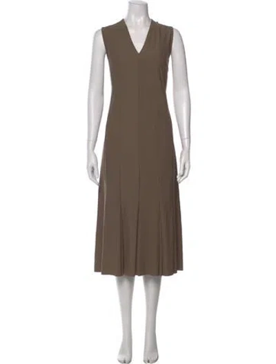 Pre-owned Maria Pinto V-neck Midi Length Dress In Brown