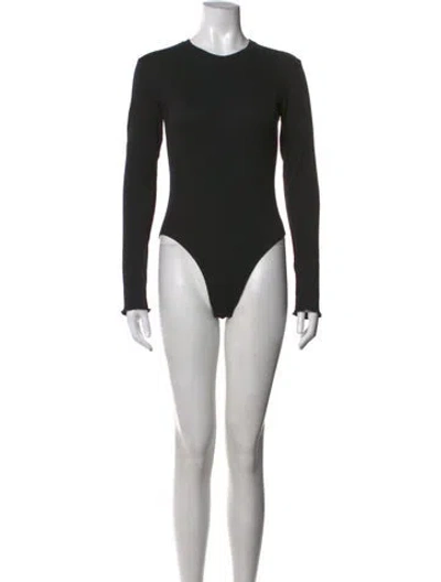 Pre-owned Maria Stanley Crew Neck Long Sleeve Bodysuit In Black