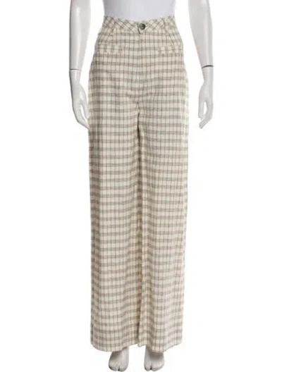 Pre-owned Maria Stanley Plaid Print Wide Leg Pants In Neutral