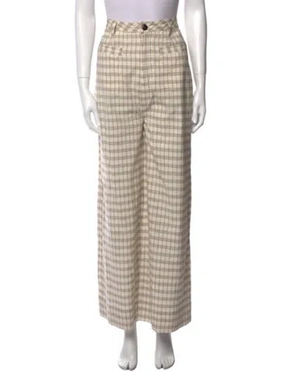 Pre-owned Maria Stanley Plaid Print Wide Leg Pants In Neutral
