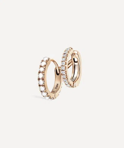 Maria Tash 14ct 8mm Pearl And Diamond Double Linked Eternity Hoop Earring Left