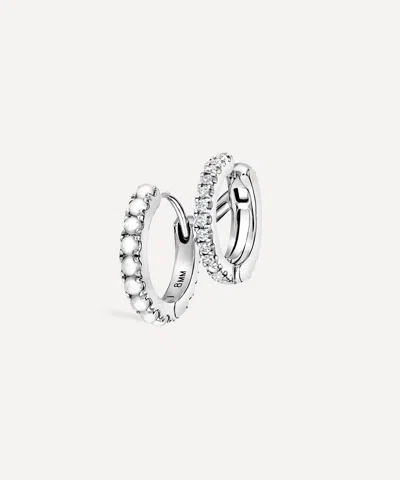 Maria Tash 14ct 8mm Pearl And Diamond Double Linked Eternity Hoop Earring Left
