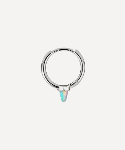 Maria Tash 9.5mm Single Short Opal Spike Non-rotating Hoop Earring In White Gold