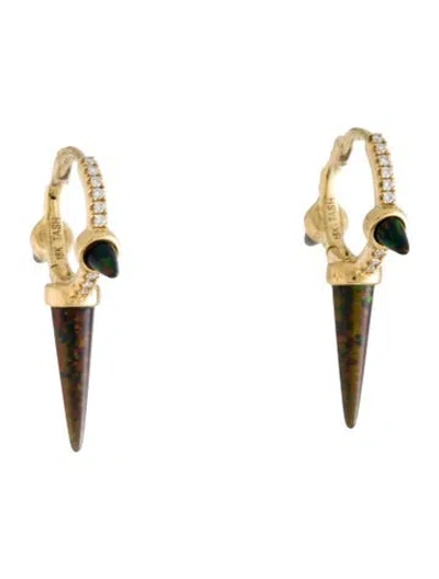 Pre-owned Maria Tash 14k Synthetic Opal & Diamond Triple Long Spike Eternity Earrings In Multicolor