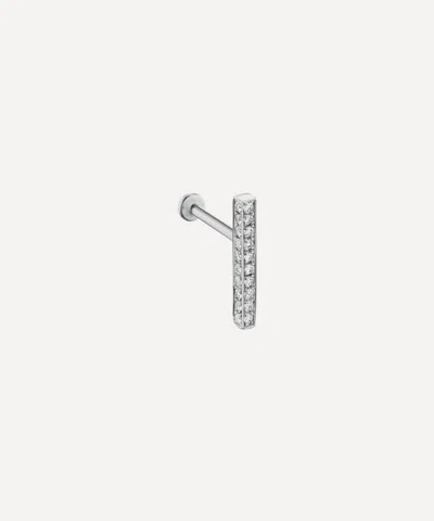 Maria Tash 11mm Square Diamond Pave Bar Threaded Stud Earring In White Gold
