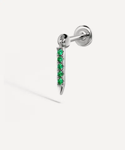 Maria Tash 18ct White Gold 7mm Emerald Eternity Bar Charm Single Threaded Stud Earring