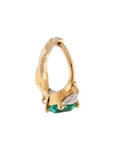 Pre-owned Maria Tash 18k Diamond & Emerald Single Huggie Earring In Multicolor