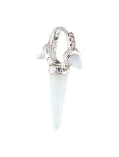 Pre-owned Maria Tash 18k Opal & Diamond Triple Long Spike Eternity Single Hoop Earring In Multi