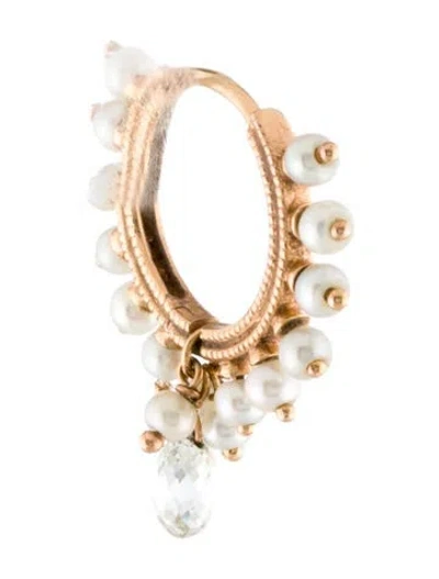 Pre-owned Maria Tash 18k Pearl & Diamond Single Huggie Earring In Multi