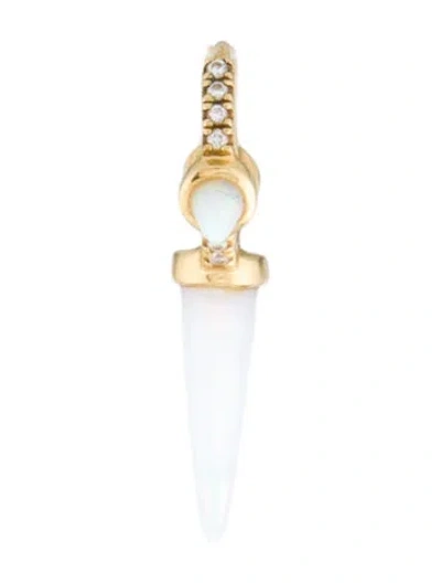 Pre-owned Maria Tash 18k Synthetic Opal & Diamond Triple Long Spike Eternity Single Hoop Earring In Multi