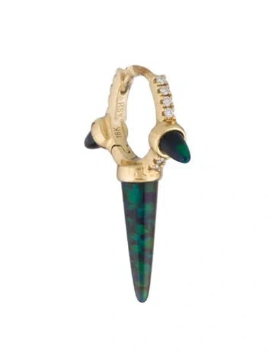 Pre-owned Maria Tash 18k Synthetic Opal & Diamond Triple Spike Single Hoop Earring In Multi
