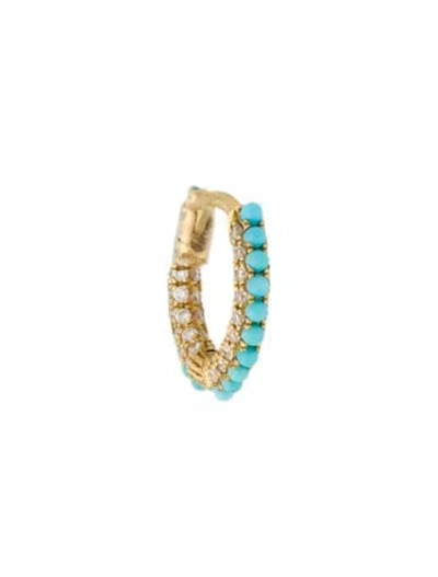 Pre-owned Maria Tash 18k Turquoise & Diamond Five Row Pavé Hoop Earring In Multi