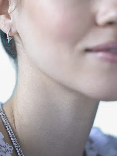 Maria Tash 18k White Gold Spike Turquoise And Diamond Single Earring In Silver