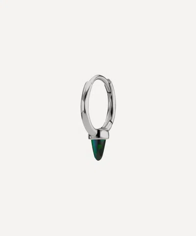 Maria Tash 8mm Single Short Black Opal Spike Non-rotating Hoop Earring In White Gold
