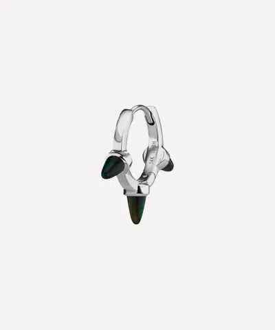 Maria Tash 8mm Triple Short Black Opal Spike Hoop Earring In White Gold