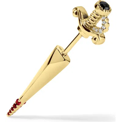 Maria Tash Black & White Diamond & Ruby Sword Single Stud Earring In Gold