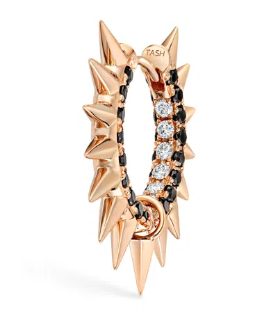 Maria Tash Black And White Diamond Pavé Metal Mohawk Hoop Earring In Rose Gold