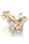 Maria Tash Diamond Butterfly Threaded Stud Earring In Gold