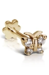 Maria Tash Diamond Butterfly Threaded Stud Earring In Gold
