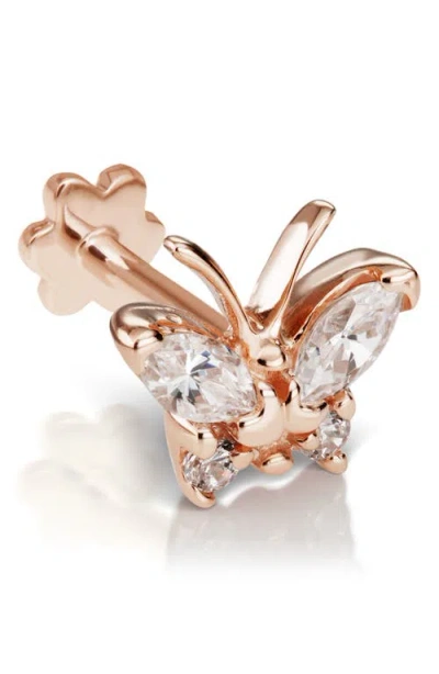 Maria Tash Diamond Butterfly Threaded Stud Earring In Gold