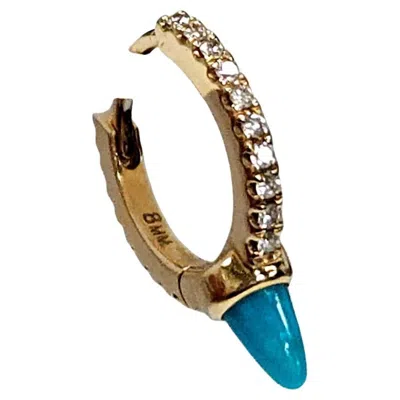 Pre-owned Maria Tash Diamond Pavé Mini Hoop Earring With Turquoise Cabochon, 18k Gold, Sin In Multi