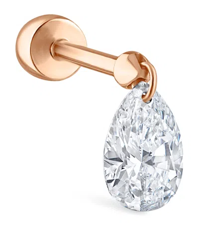 Maria Tash Floating Pear Diamond Charm Threaded Stud Earring In Gold