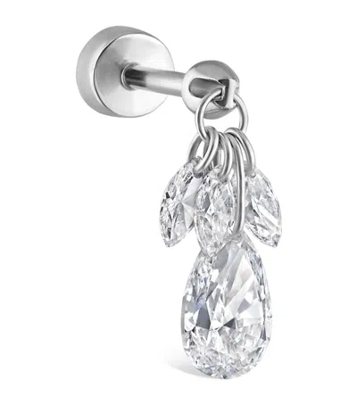 Maria Tash Floating Pear Diamond Plume Threaded Charm Earring In White