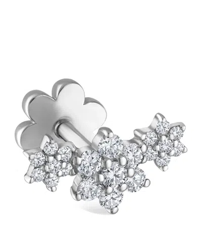 Maria Tash Gold Three Flower Garland Diamond Threaded Stud Earring In White
