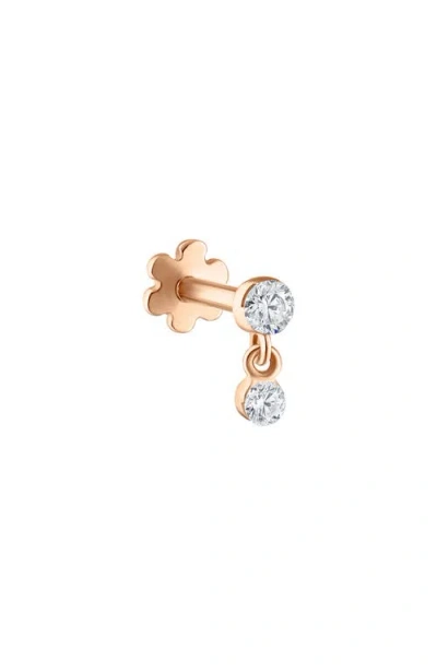 Maria Tash Invisible Set Diamond Dangle Stud Earring In Rose Gold