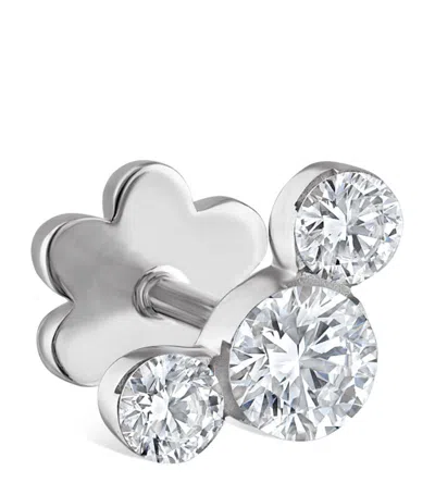 Maria Tash Invisible Set Three Diamond Curve Threaded Stud Earring In White Gold