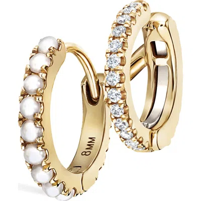 Maria Tash Pearl & Diamond Double Eternity Linked Hoop Earring & Cuff In Gold