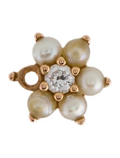 Pre-owned Maria Tash Pearl & Diamond Flower Stud Single Earring In Multi