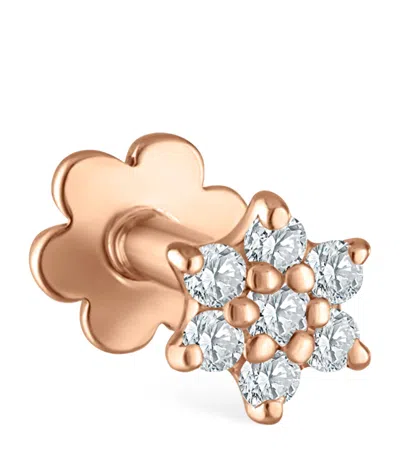 MARIA TASH ROSE GOLD AND WHITE DIAMOND FLOWER STUD EARRING