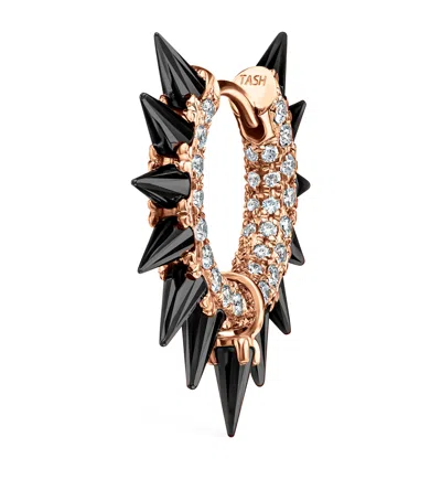 Maria Tash Rose Gold Black Moissanite Mohawk And Diamond Pavé Hoop Earring