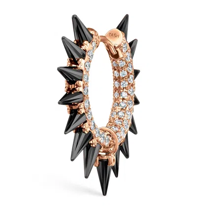 Maria Tash Rose Gold Black Moissanite Mohawk And Diamond Pavé Hoop Earring