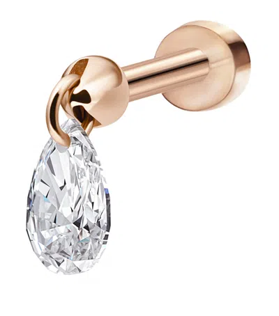 Maria Tash Rose Gold Floating Pear Diamond Charm Threaded Stud Earring