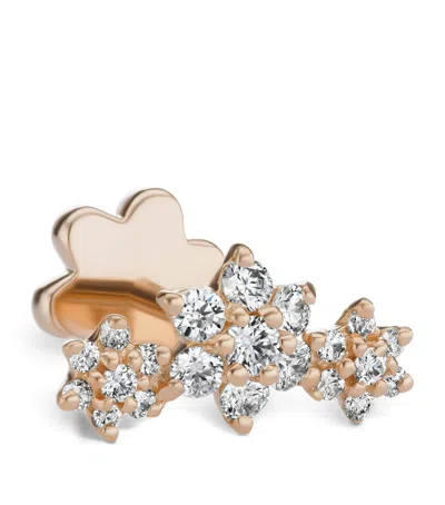 Maria Tash Rose Gold Three Flower Garland Diamond Threaded Stud Earring
