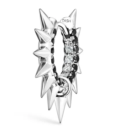 Maria Tash White Gold Black And White Diamond Pavé Metal Mohawk Hoop Earring