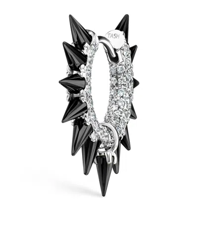MARIA TASH WHITE GOLD BLACK MOISSANITE MOHAWK AND DIAMOND PAVÉ HOOP EARRING