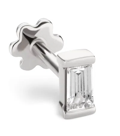 Maria Tash White Gold Diamond Baguette Threaded Stud Earring In Metallic
