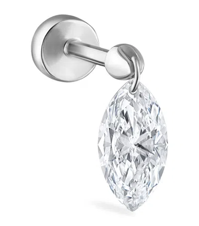 Maria Tash White Gold Floating Marquise Diamond Charm Threaded Stud Earring