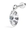 Maria Tash White Gold Floating Marquise Diamond Charm Threaded Stud Earring In White